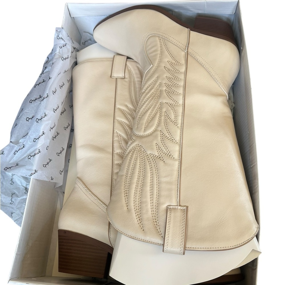 NIB Qupid 7.5 White Knee High Cowboy Cowgirl Boots Western - Picture 7 of 8
